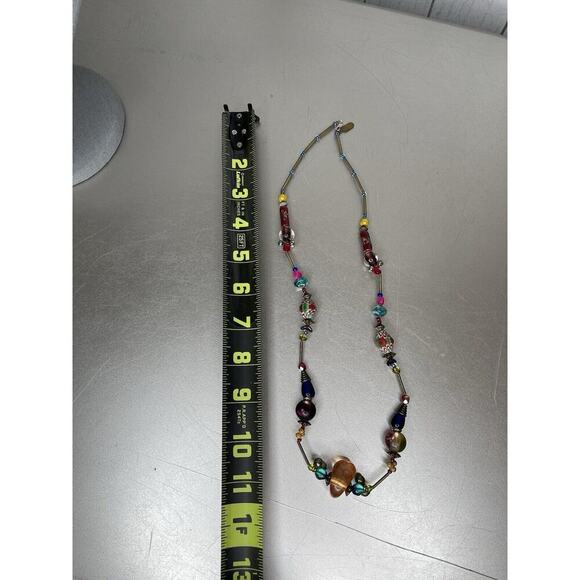 Treska Necklace Multicolor Glass Beads Floral Mixed Media Boho Statement - Picture 5 of 5